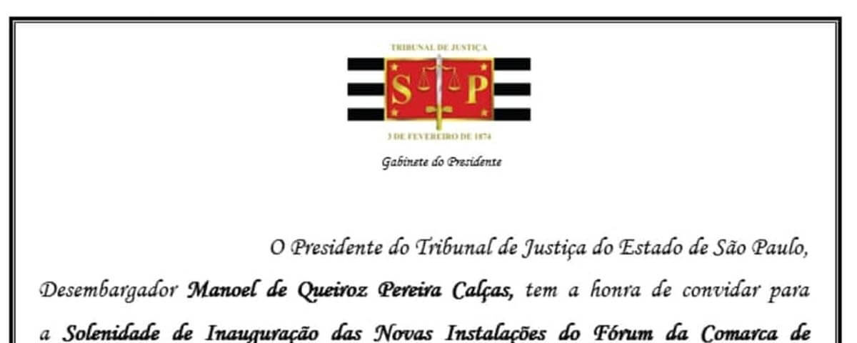 Você está visualizando atualmente Convite: “Solenidade de Inauguração das Novas Instalações do Fórum da Comarca de Guarulhos”