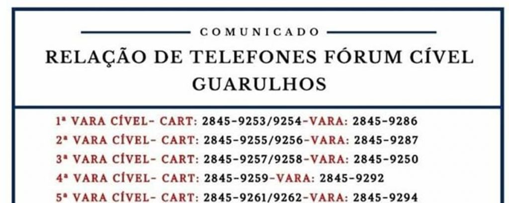 Leia mais sobre o artigo Relação de telefones do novo Fórum Cível de Guarulhos