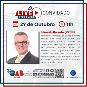 Leia mais sobre o artigo Entrevistas com os candidatos à prefeitura de Guarulhos – Candidato Eduardo Barreto (PROS)