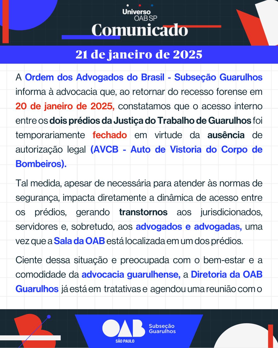 No momento, você está visualizando Acesso aos dois prédios do Fórum Trabalhista da Comarca de Guarulhos