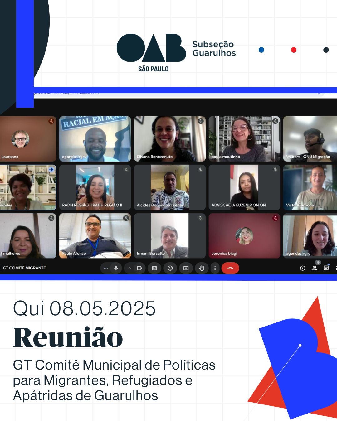 No momento, você está visualizando Reunião do Grupo de Trabalho do Comitê Municipal de Políticas para Migrantes, Refugiados e Apátridas de Guarulhos