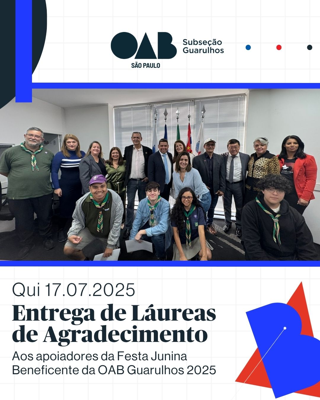 No momento, você está visualizando Cerimônia de entrega de láureas aos apoiadores da Festa Junina Beneficente da OAB Guarulhos 2025