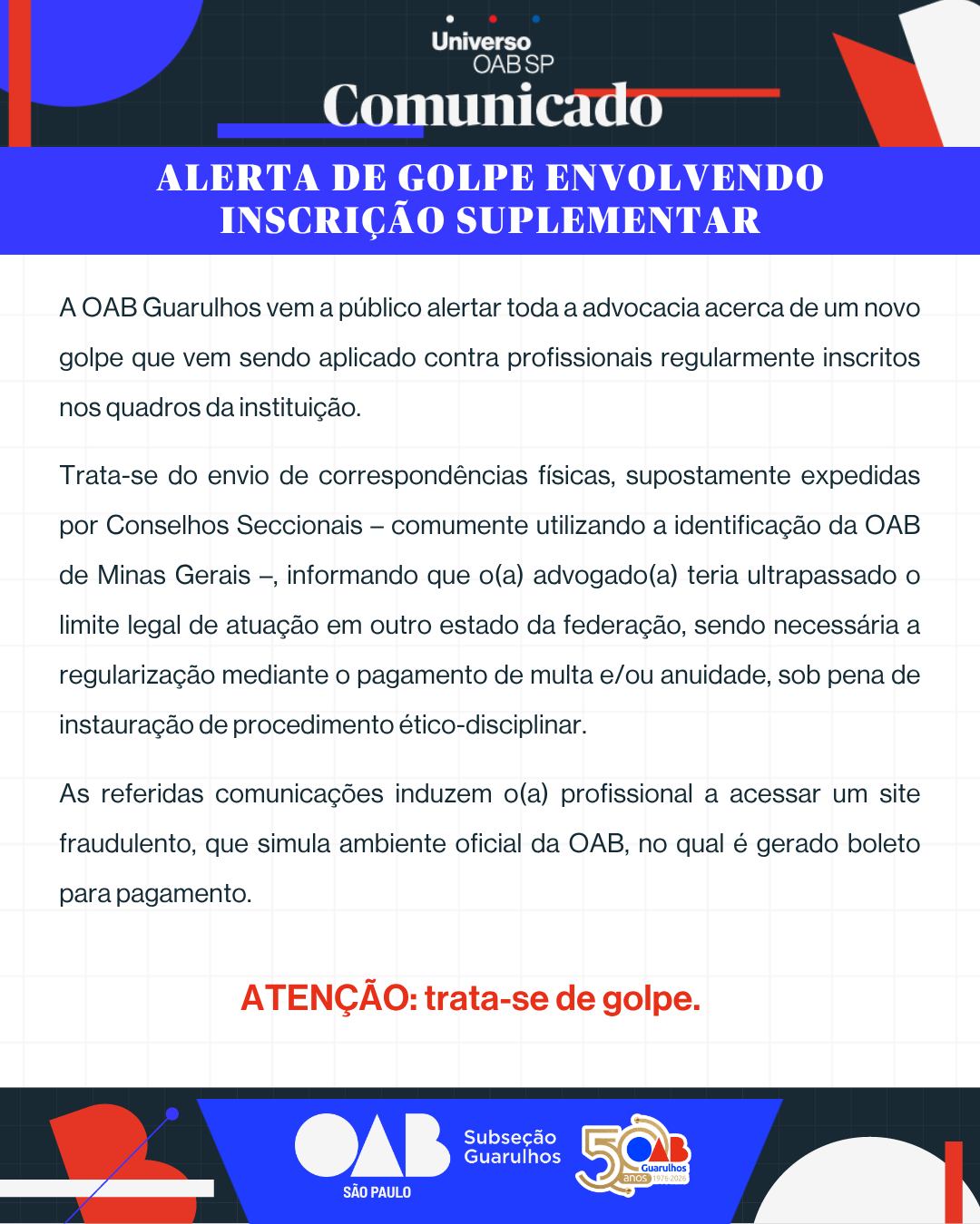 No momento, você está visualizando Alerta de golpe envolvendo inscrição suplementar