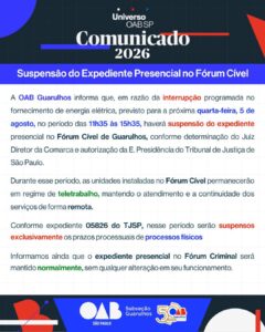 Leia mais sobre o artigo COMUNICADO IMPORTANTE – Suspensão do Expediente Presencial no Fórum Cível